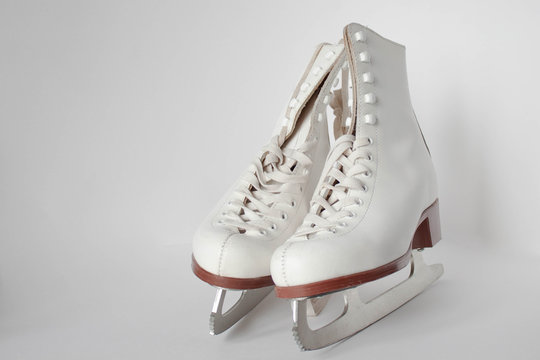 White Figure Skates Close Up Boots And Blades For Skating