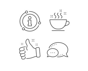 Coffee cup line icon. Chat bubble, info sign elements. Hot cappuccino sign. Tea drink mug symbol. Linear coffee cup outline icon. Information bubble. Vector