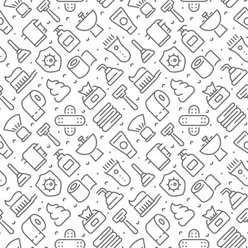 Hygiene related seamless pattern with outline icons