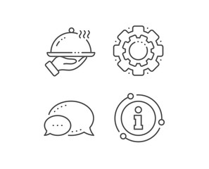 Restaurant food line icon. Chat bubble, info sign elements. Dinner sign. Hotel room service symbol. Linear restaurant food outline icon. Information bubble. Vector