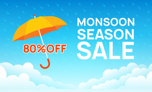 Monsoon Sale Offer Rain Season Background. Rainy Monsoon Promotion Poster Template