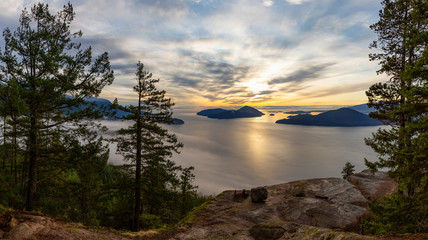 Tunnel Bluffs Hike, in Howe Sound, North of Vancouver, British Columbia, Canada. Panoramic Canadian...