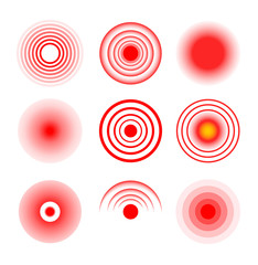 Red target circle medical vector ripple. Sore hurt spot place. Wave therapy symbol pain ache red target