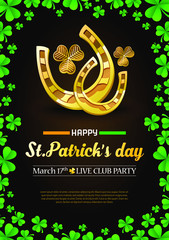 St. Patrick's day advertising print banner. Template for poster, card, desktop design. Printable composition with holiday attributes.