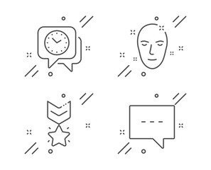 Health skin, Clock and Winner medal line icons set. Blog sign. Clean face, Time, Ranking star. Chat message. Business set. Line health skin outline icon. Vector