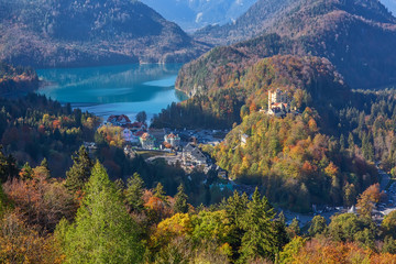 View from Neuschwanstein castle to Alpsee and Hohenschwangau castle