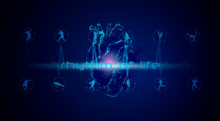 Illustration of the sports rhythm of life for a healthy heart