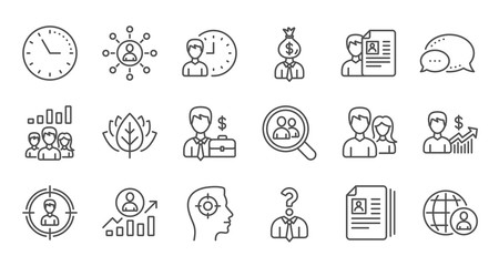 Human resources icons. Head Hunting, Job center and User. Interview linear icon set. Quality line set. Vector