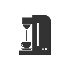 Black icon of coffee machine and cup on white background.