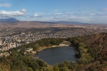 Panoramic view of the city and the Turtle Lake, Tbilisi October 2019, Georgia
