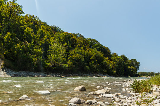 river in the mountains. mountainous area. photo on a long exposure,