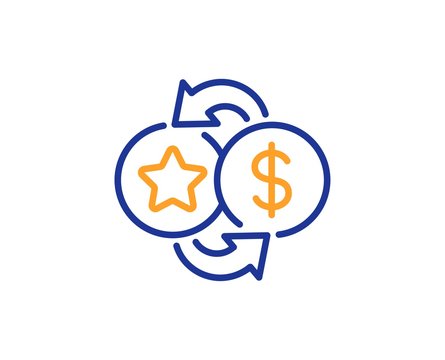 Bonus money. Loyalty points line icon. Discount program symbol. Colorful outline concept. Blue and orange thin line loyalty points icon. Vector