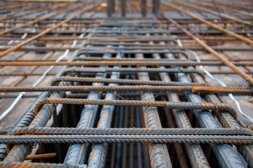 Rebars on the construction site. Building. The use of metal in modern construction.