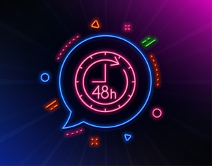 48 hours line icon. Neon laser lights. Delivery service sign. Glow laser speech bubble. Neon lights chat bubble. Banner badge with 48 hours icon. Vector