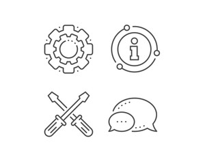 Screwdriver line icon. Chat bubble, info sign elements. Repair service sign. Fix instruments symbol. Linear screwdriverl outline icon. Information bubble. Vector