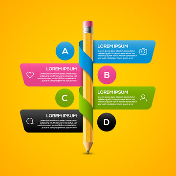 Pencil Info Graphic Design Template. Pencil Infographic Concept School Brochure Banner Step