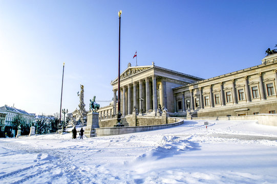 Parlament, Wien im Winter, Schnee, Jänner 2003, Österreich, Wi