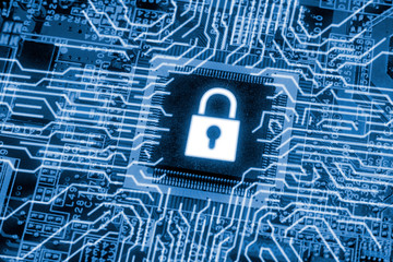 electric chip on a green circuit board close up, pcb d