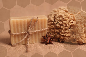 Handmade soap and bath sponge