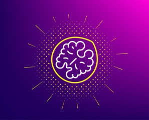 Walnut line icon. Halftone pattern. Tasty nut sign. Vegan food symbol. Gradient background. Walnut line icon. Yellow halftone pattern. Vector