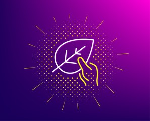 Organic tested line icon. Halftone pattern. Bio cosmetics sign. Paraben symbol. Gradient background. Organic tested line icon. Yellow halftone pattern. Vector