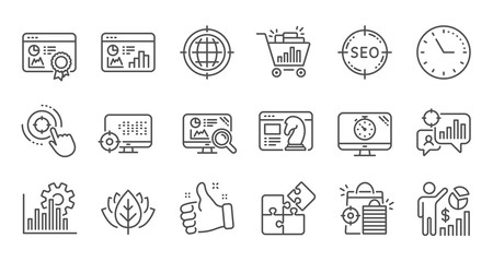Seo line icons. Increase sales, Business strategy and Search optimization. Analytics linear icon set. Quality line set. Vector