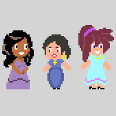 Set of pixel characters in art style