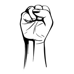 Vector illustration. Hand women illustration. Women resist symbol. Women power. illustration of fist and sunburst. Isolated on white