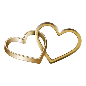 isolated intertwined heart shaped gold rings for wedding and valentine's day	