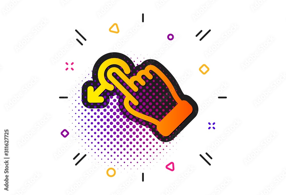 Poster slide arrow sign. halftone circles pattern. drag drop gesture icon. swipe action symbol. classic fla