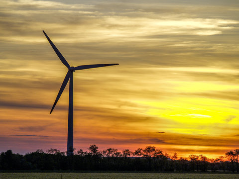 Windpark Parndorf, Windr&auml;der im Sonnenuntergang, &Ouml;sterreich, B