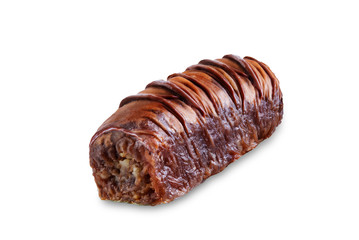 Chocolate nuts baklava, Oriental sweetness on a white isolated background