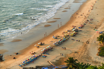 Fototapeta na wymiar Beauty Wagh (Tiger) Arambol beach aerial view landscape, Goa state in India. View from Mount Arambol