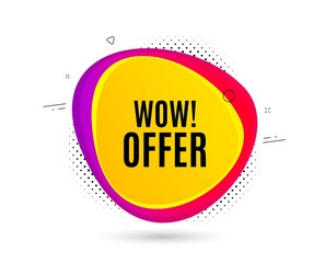 Wow offer. Banner text shape. Special Sale price sign. Advertising Discounts symbol. Geometric vector banner. Wow offer text. Gradient shape badge. Halftone pattern. Vector
