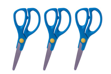 Three scissors isolated on a white background.