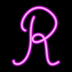 neon pink letter "R" on a black background