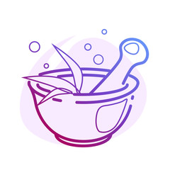 mortar and pestle color line icon with flat spot for round highlights stories. Spa, wellness, chemistry, pharmaceutical concept for social media design. Nature Health care object. Cosmetic symbol