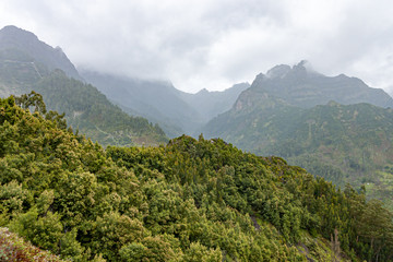 Fototapeta na wymiar Bad weather, rain on Madeira mountain, Portugal. Bad weather on Madeira island.