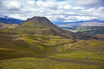 Fototapeta na wymiar Beautiful contrast of the mountainous landscape in Iceland. Nature and places for wonderful travels