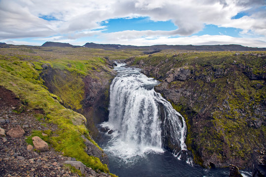 Waterfalls in the Skoda river. Iceland. Nature and places for wonderful travels © photosaint