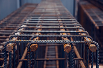 Steel bars for monolithic frame. Industrial background on the construction
