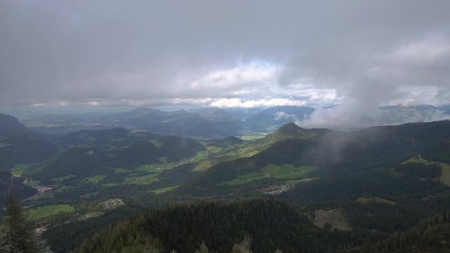 Panorama view of Berchtesgaden National Park on a cloudy winter day from Kehlsteinhaus (Eagle's Nest) on top of Obersalzberg in Berchtesgaden, Bavaria, Germany