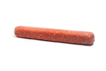 appetizing salami whole sausage stick isolated on white background