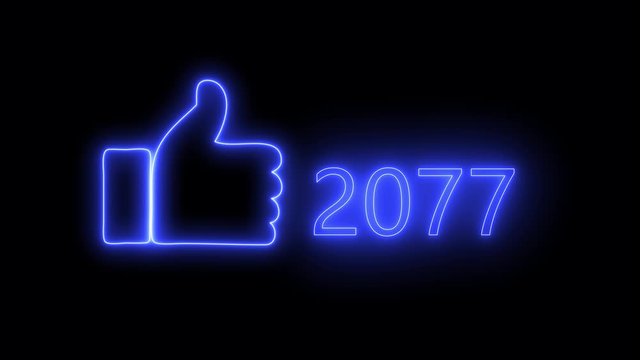 Neon Facebook like numbers is counting. Social media likes increasing with shiny, glowing neon light.