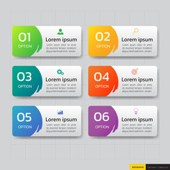 Infographics design template, 3D Business concept with 6 steps or options, can be used for workflow layout, diagram, annual report, web design.Creative banner, label vector.
