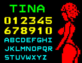 Erotic teletext art (Alphabet, numbers and woman)