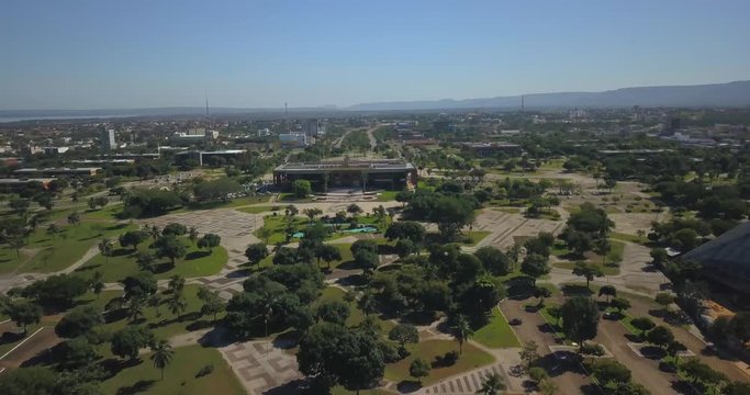 Aerial view of Palmas city, capital of Tocantins state in northern Brazil. Central area, power square and Tocantins river.