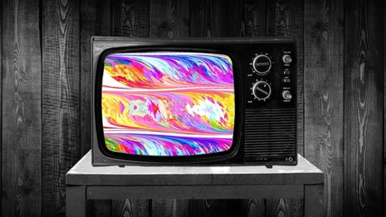 old televisor with VHS horizontal scrolling lines, channel research 
