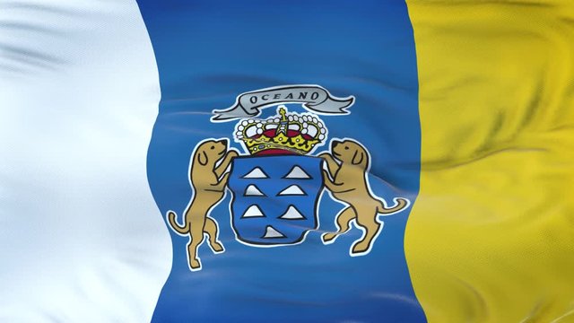 Canary Islands (autonomous community in Spain) flag waving in the wind with highly detailed fabric texture. Seamless loop