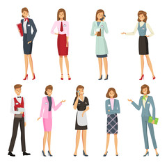 Set of women and man administrators at work vector illustration